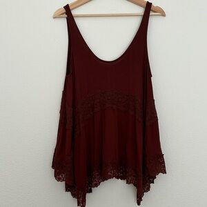 American Eagle Outfitters Maroon Lace Tank Top